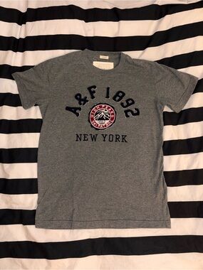 Vintage Abercrombie and Fitch Grey Muscle Fit Embroidered T-Shirt